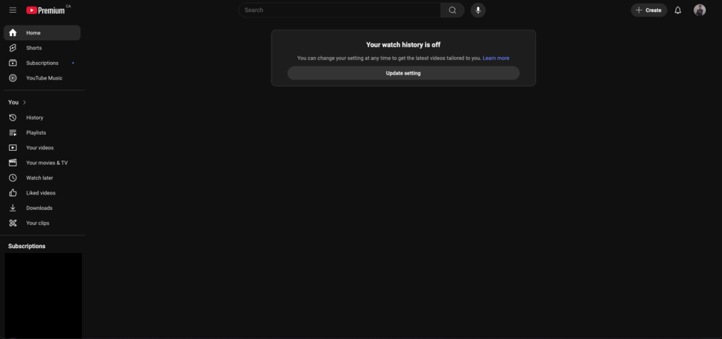 Image of YouTube home page.